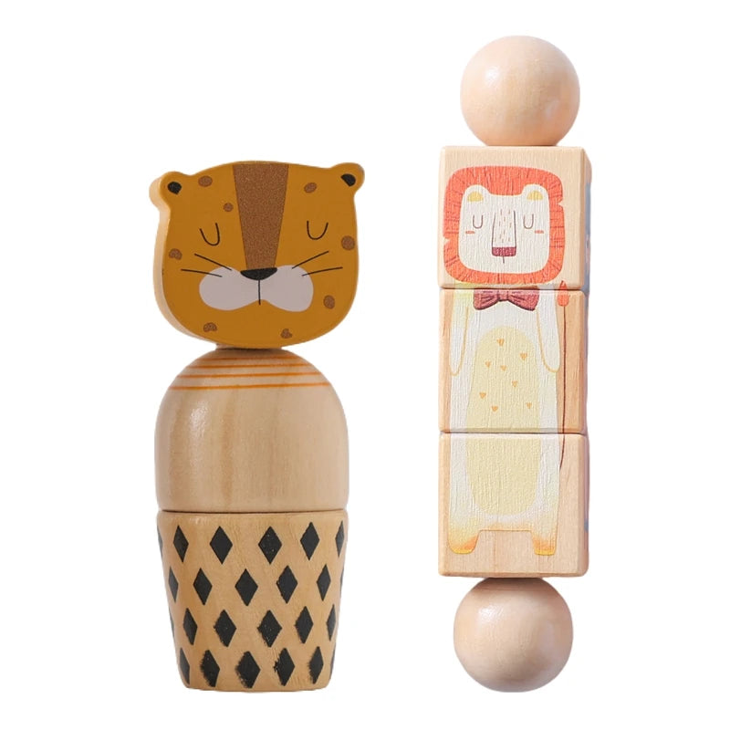 Wooden Baby Puzzle Toys – Spinning Animal Shape Matching Blocks