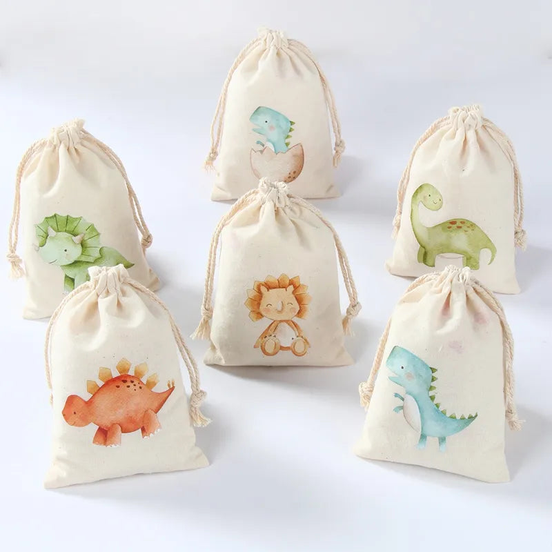 Set of 6 cotton canvas bags with multi-variant animals-0