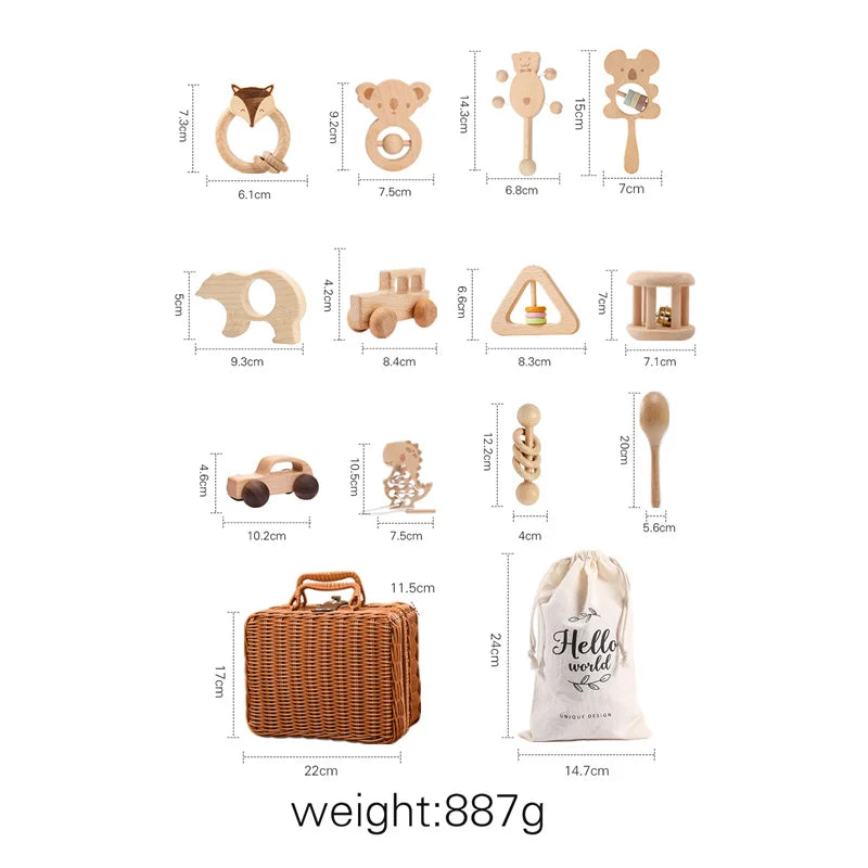 Wooden Baby Rattle Gift Set – Natural Sensory Toys for Infants