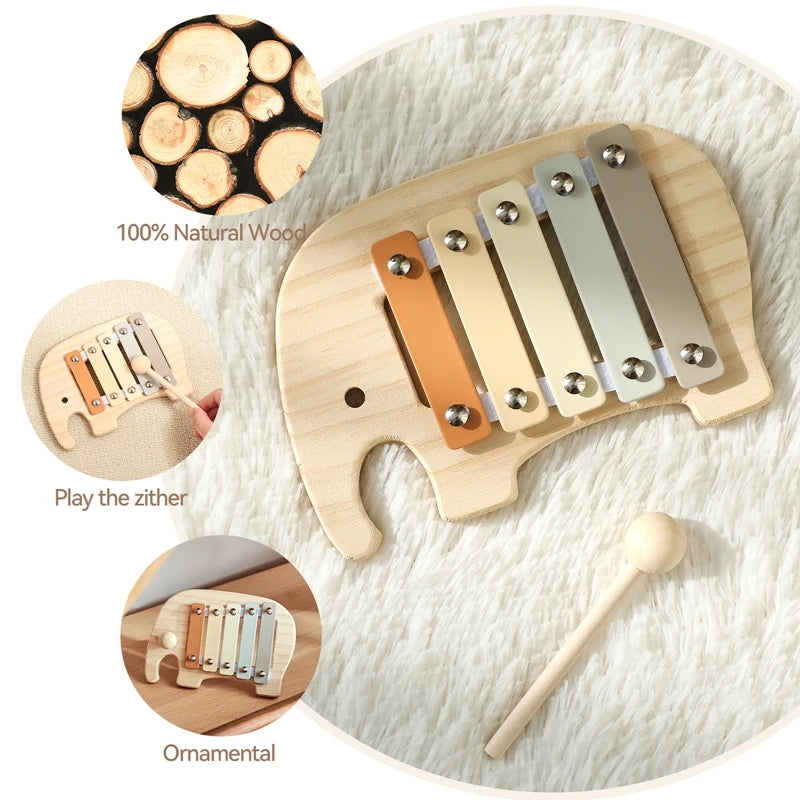 Small Wooden 5-Tone Elephant Xylophone