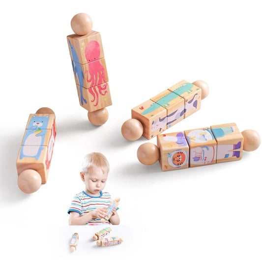 Wooden Rotating Animal Puzzle – Baby Rattle & Matching Toy