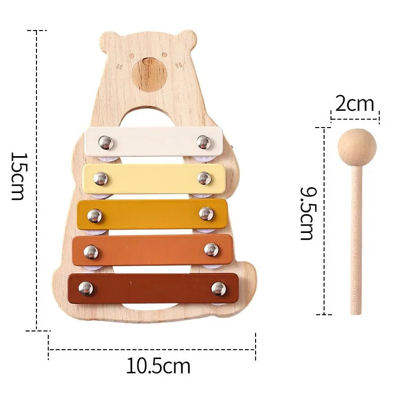 Montessori Musical Instrument Set for Babies & Toddlers – Rattle, Bell, Drum & Xylophone