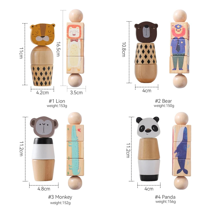 Wooden Baby Puzzle Toys – Spinning Animal Shape Matching Blocks