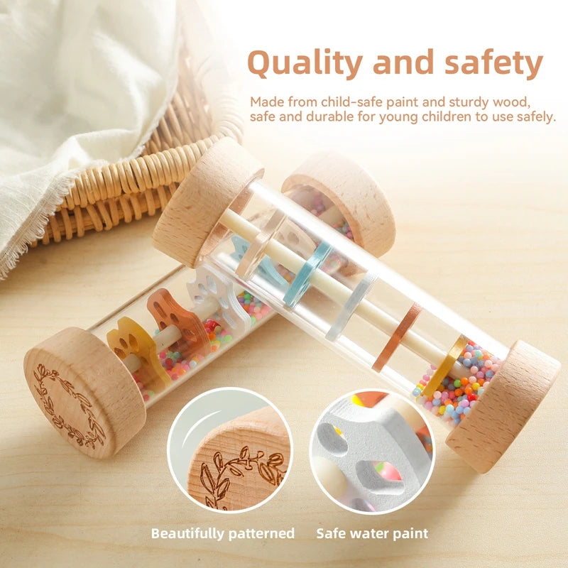 Wooden Rainmaker Sound Toy – Montessori Musical Sensory Tube for Babies & Toddlers