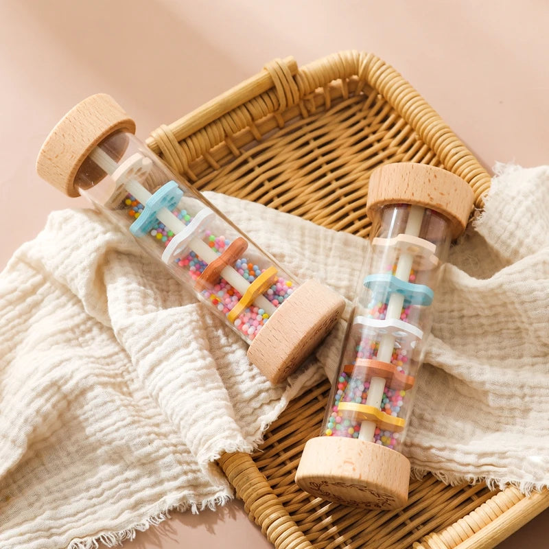 Wooden Rainmaker Sound Toy – Montessori Musical Sensory Tube for Babies & Toddlers