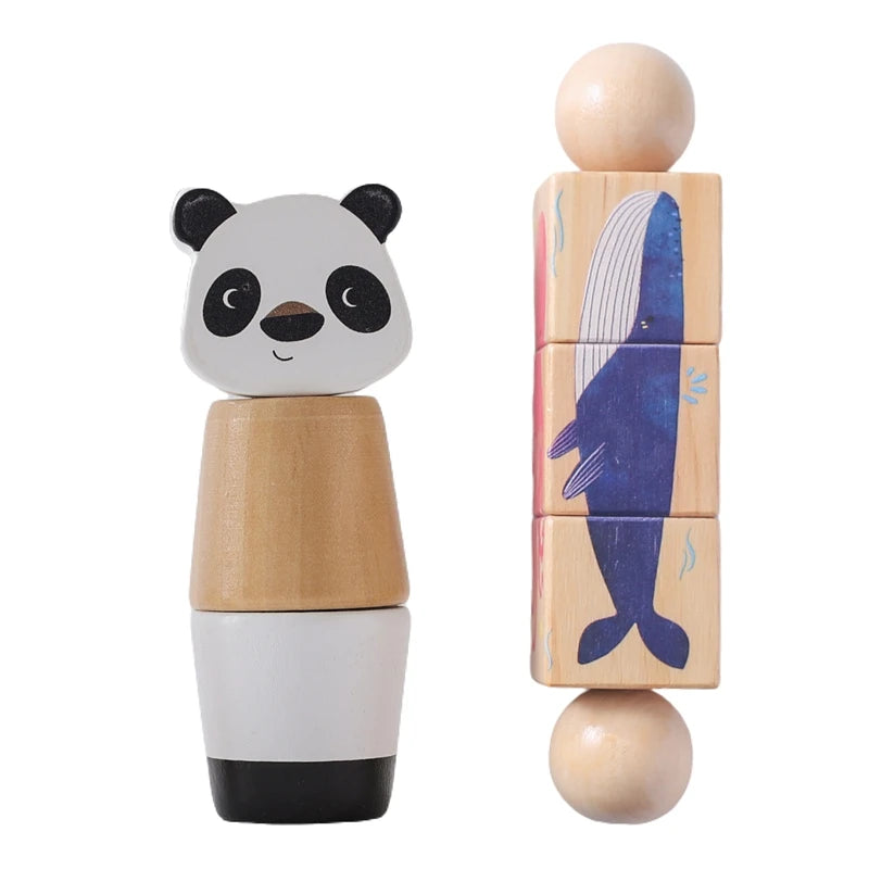 Wooden Baby Puzzle Toys – Spinning Animal Shape Matching Blocks