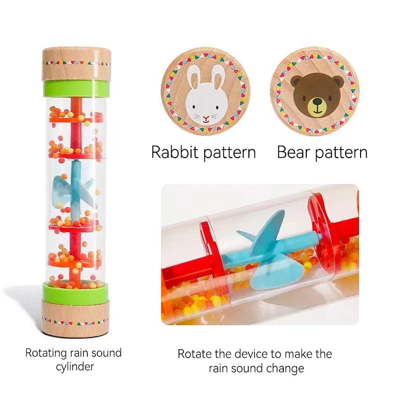 Wooden Rainmaker Sound Toy – Montessori Musical Sensory Tube for Babies & Toddlers