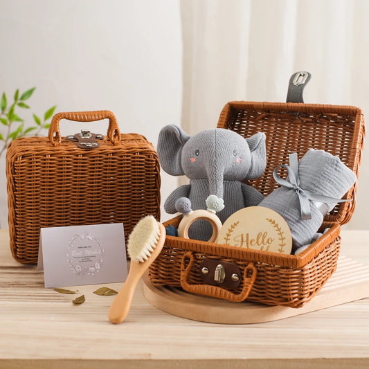 Baby Crochet Elephant Gift Set with Teether, Towel & Brush