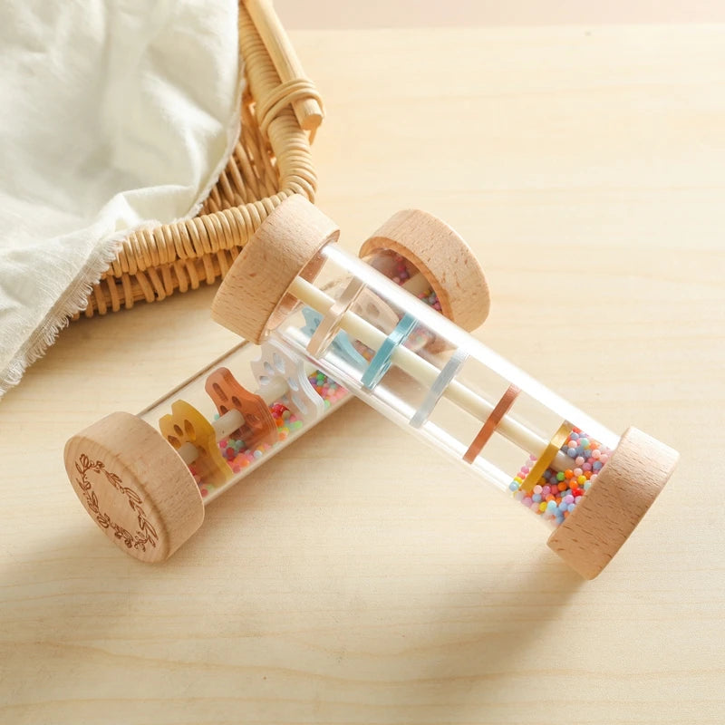 Wooden Rainmaker Sound Toy – Montessori Musical Sensory Tube for Babies & Toddlers