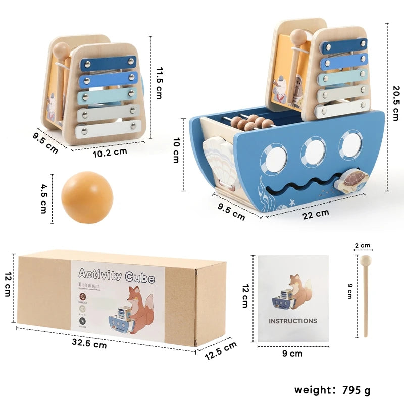 Wooden Ship Activity Toy – Multi-Sensory Music & Fine Motor Learning Toy