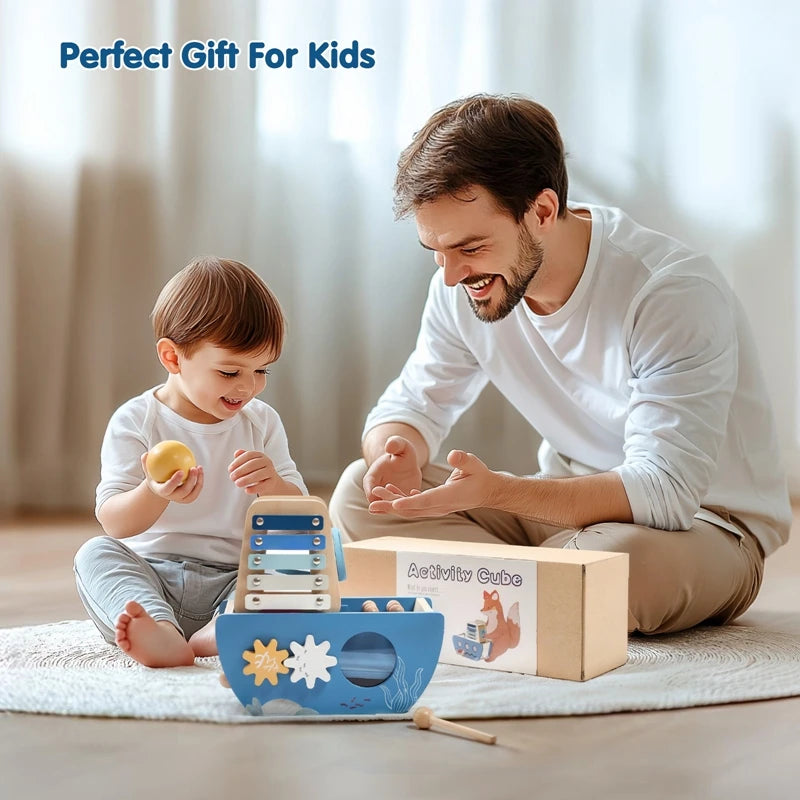 Wooden Ship Activity Toy – Multi-Sensory Music & Fine Motor Learning Toy