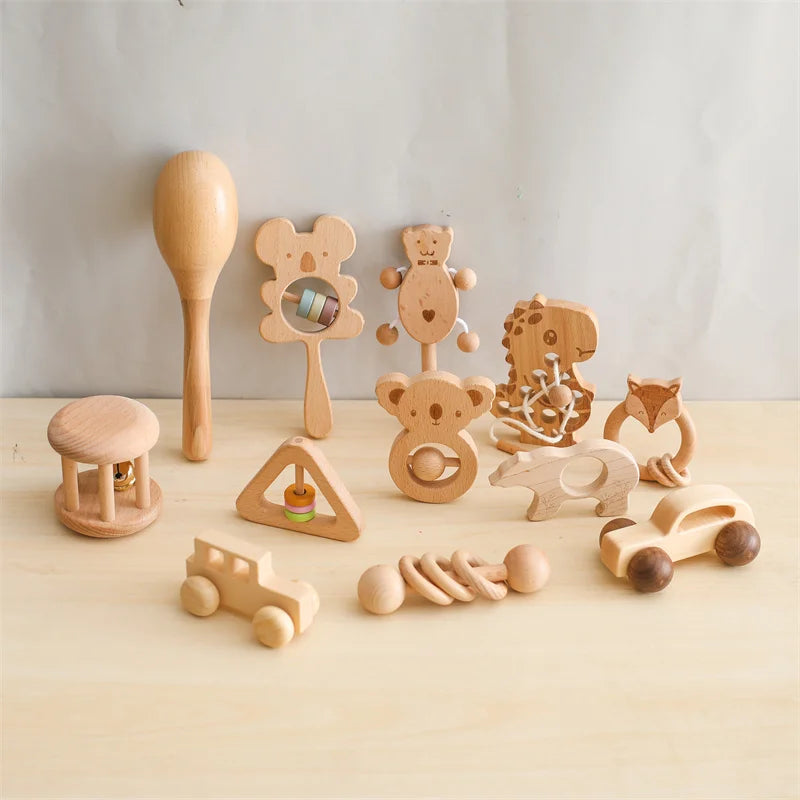 Wooden Baby Rattle Gift Set – Natural Sensory Toys for Infants