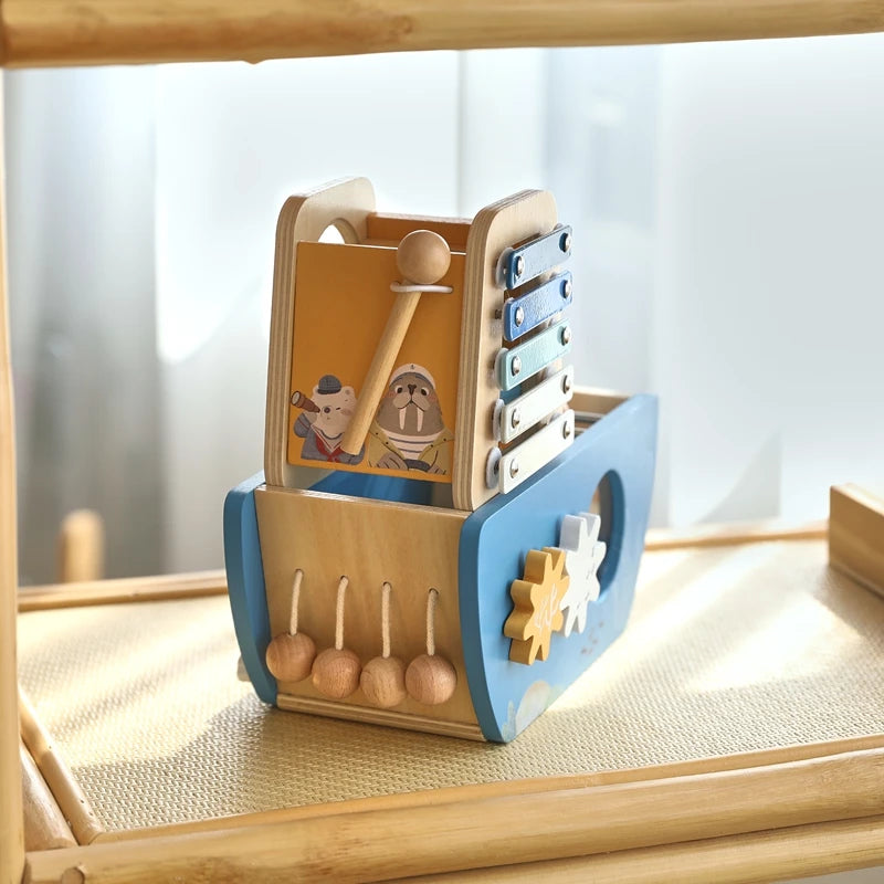 Wooden Ship Activity Toy – Multi-Sensory Music & Fine Motor Learning Toy