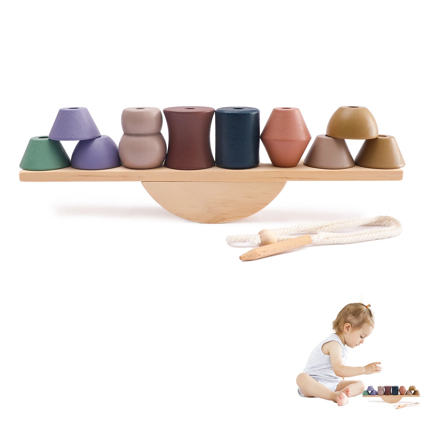 Wooden Balancing & Threading Toy Set – Animals, Shapes & Beads for Fine Motor Development