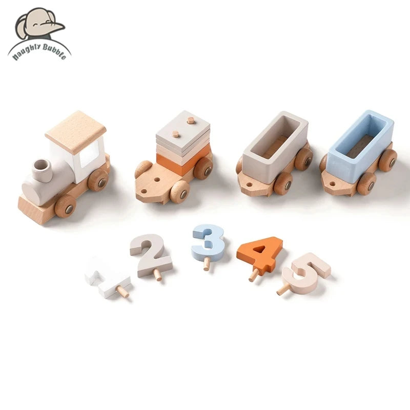 Baby Montessori Toys Wooden Train Baby Educational Toys Wooden Rainbow Blocks Trolley Baby Learning Toys Children Birthday Gifts