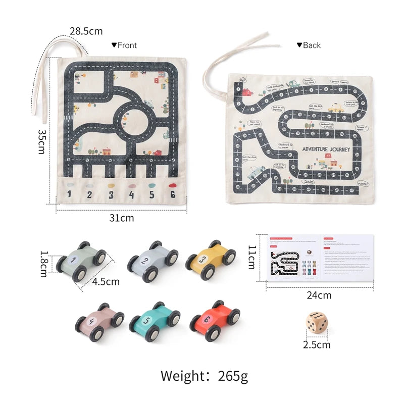 Canvas Road‑Map Game – Wooden Cars, Dice & Parking Mat