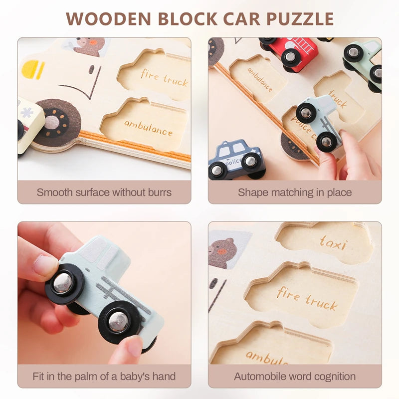 Wooden Vehicle Sorting Puzzle – Rolling Car Matching Board