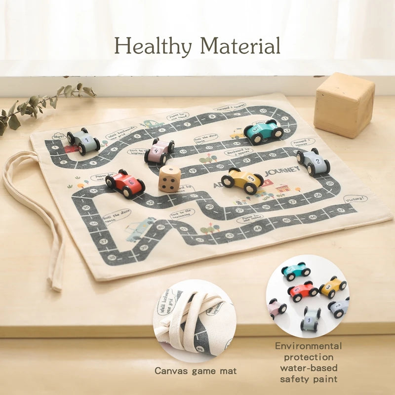 Canvas Road‑Map Game – Wooden Cars, Dice & Parking Mat