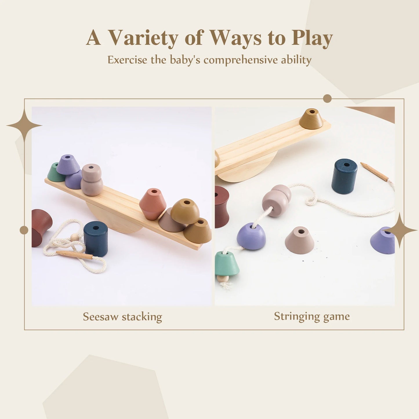 Wooden Balancing & Threading Toy Set – Animals, Shapes & Beads for Fine Motor Development