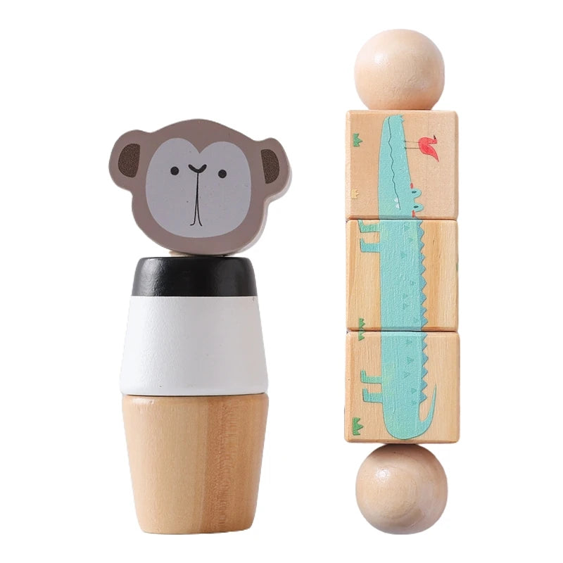 Wooden Baby Puzzle Toys – Spinning Animal Shape Matching Blocks
