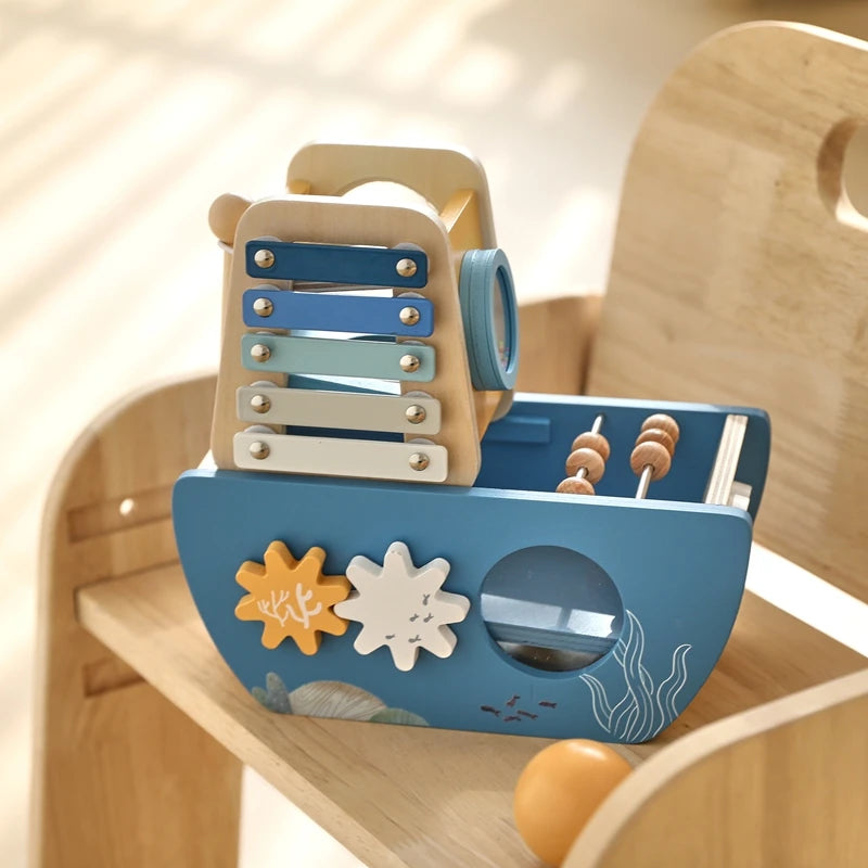 Wooden Ship Activity Toy – Multi-Sensory Music & Fine Motor Learning Toy