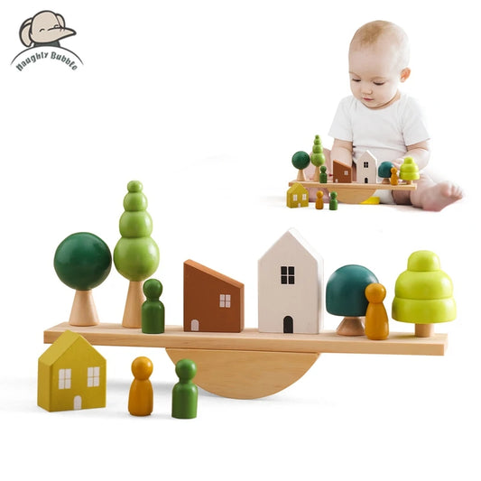 Wooden Forest Houses Balancing Set