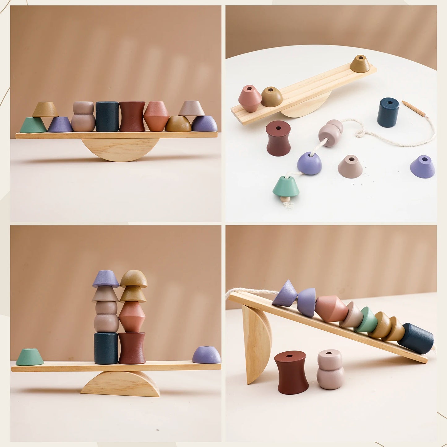 Wooden Balancing & Threading Toy Set – Animals, Shapes & Beads for Fine Motor Development