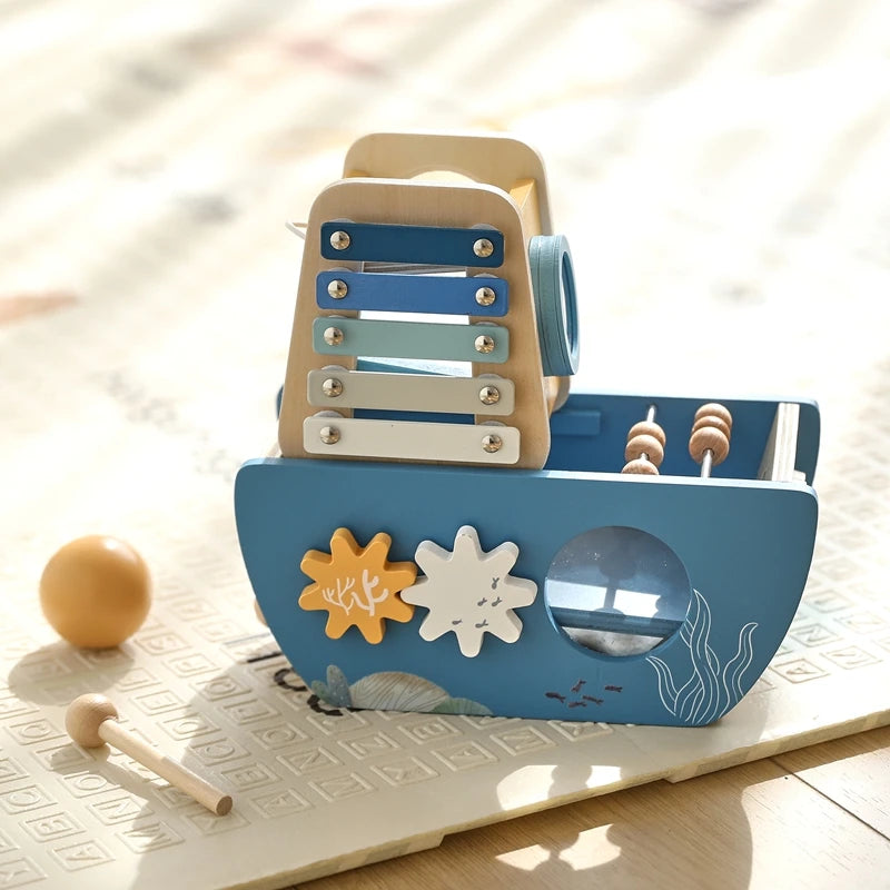 Wooden Ship Activity Toy – Multi-Sensory Music & Fine Motor Learning Toy
