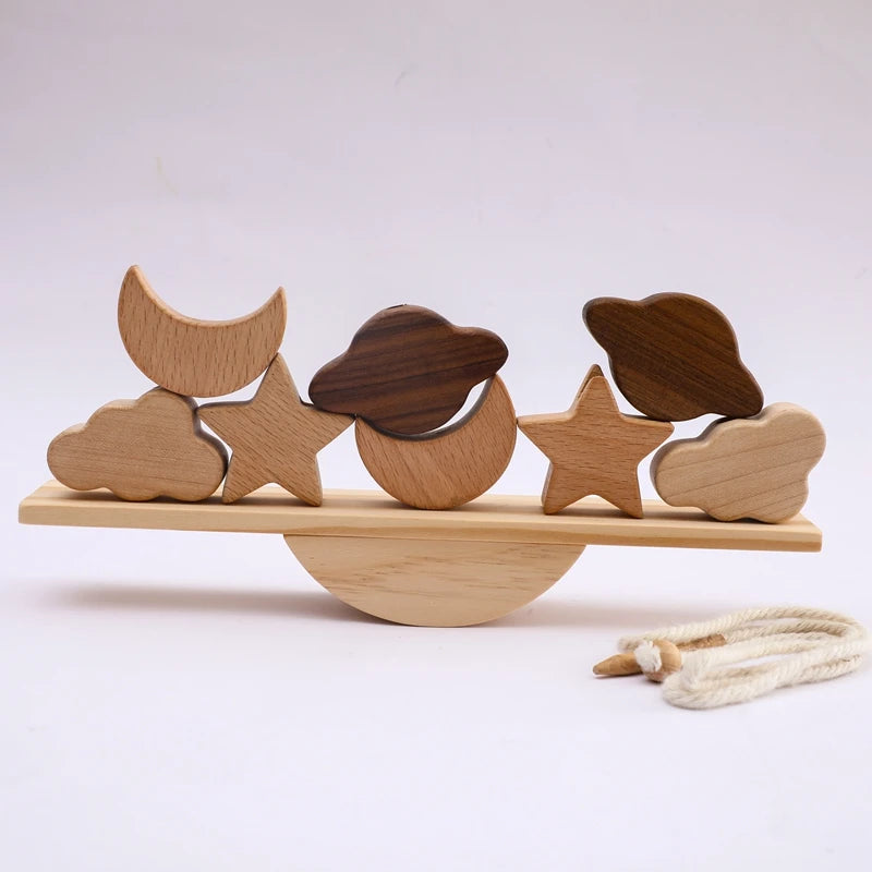 Wooden Balancing & Threading Toy Set – Animals, Shapes & Beads for Fine Motor Development