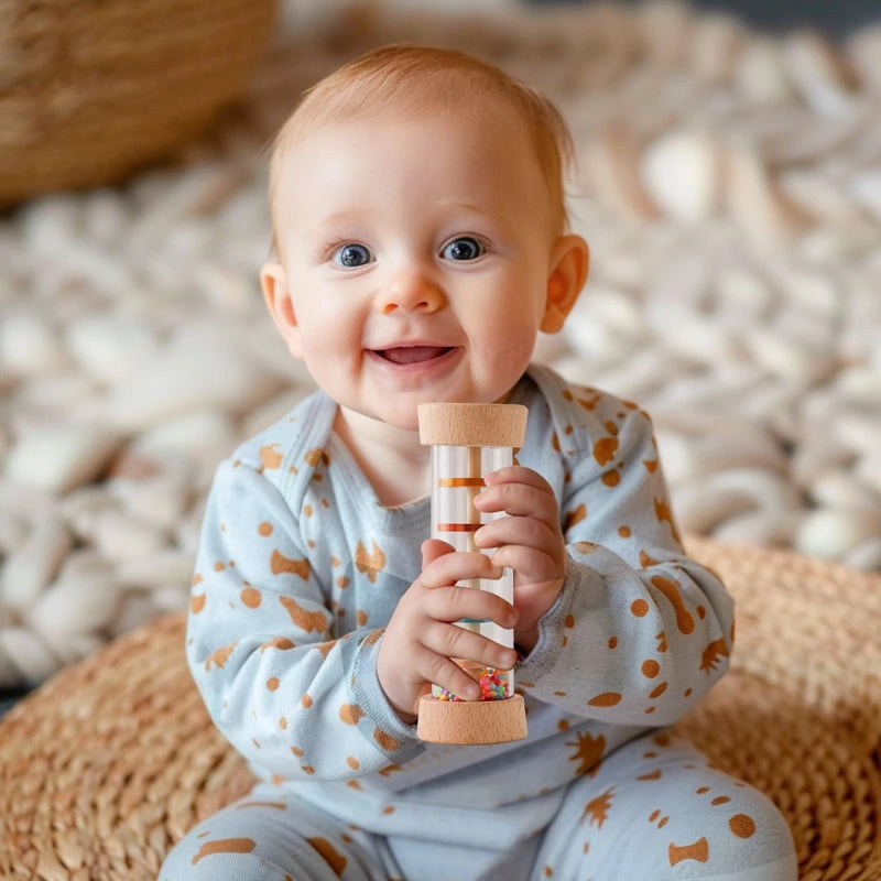 Wooden Rainmaker Sound Toy – Montessori Musical Sensory Tube for Babies & Toddlers