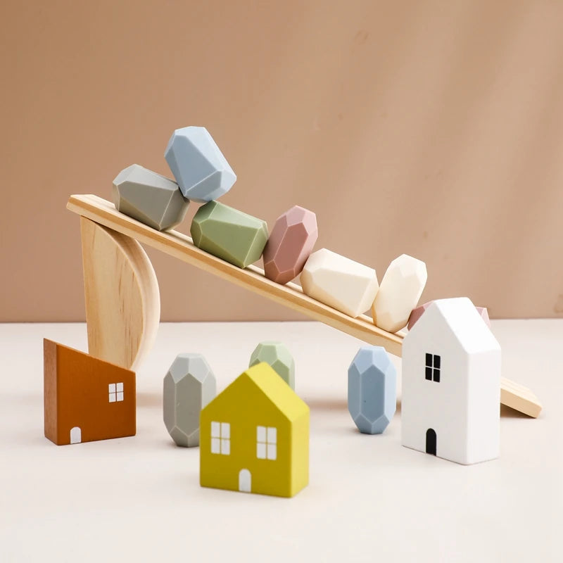 Wooden Balancing & Threading Toy Set – Animals, Shapes & Beads for Fine Motor Development