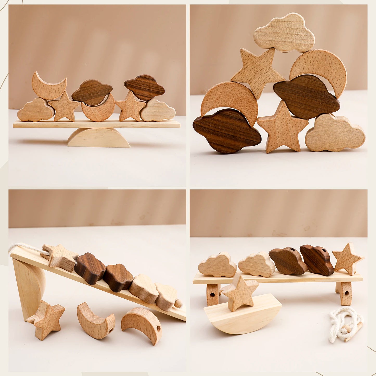 Wooden Balancing & Threading Toy Set – Animals, Shapes & Beads for Fine Motor Development
