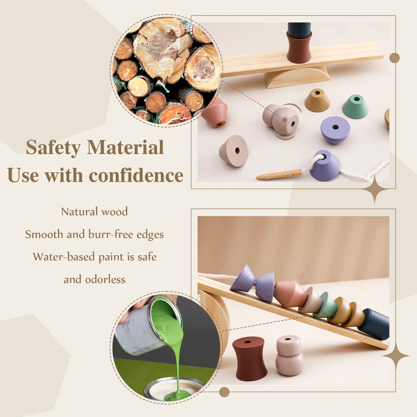 Wooden Balancing & Threading Toy Set – Animals, Shapes & Beads for Fine Motor Development