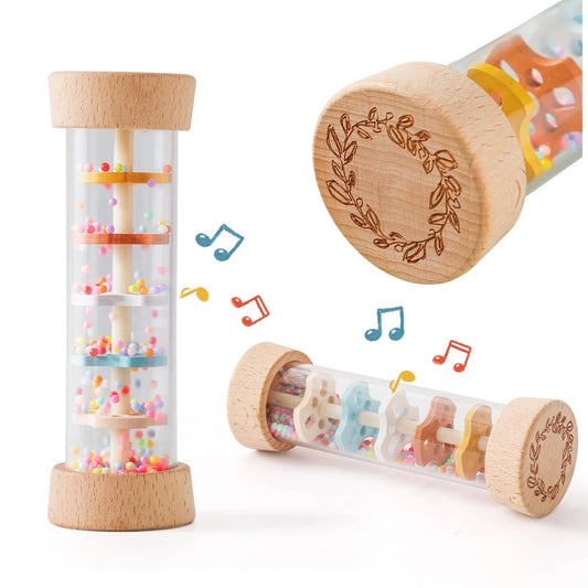Wooden Rainmaker Sound Toy – Montessori Musical Sensory Tube for Babies & Toddlers