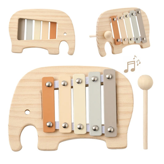 Small Wooden 5-Tone Elephant Xylophone