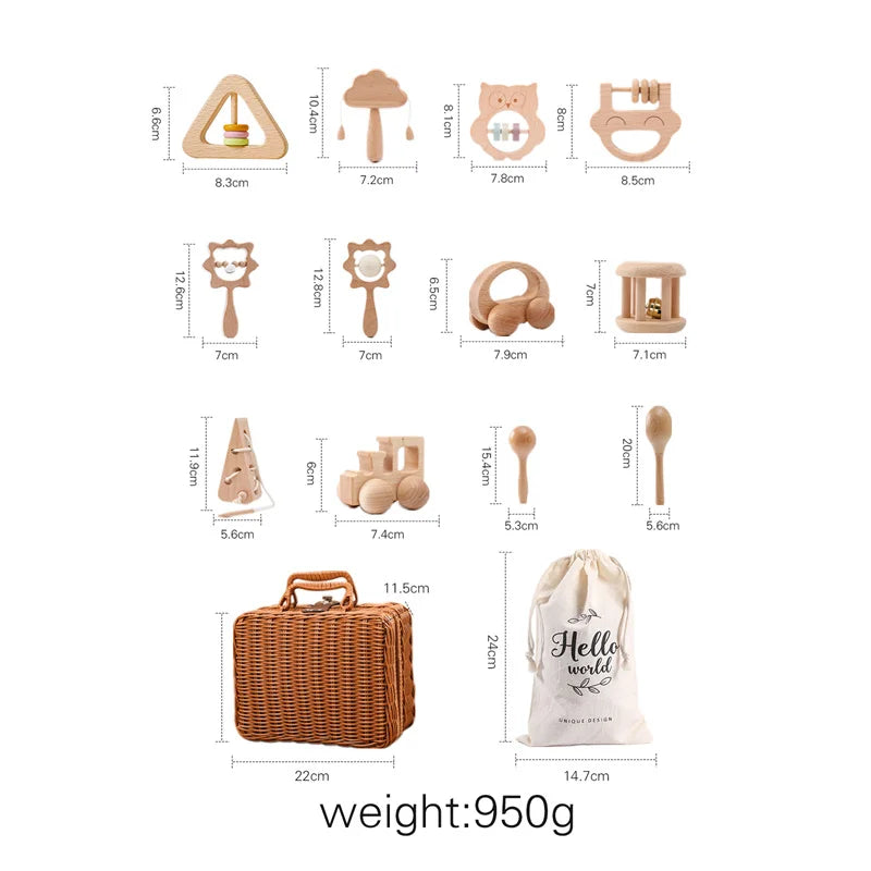 Wooden Baby Rattle Gift Set – Natural Sensory Toys for Infants
