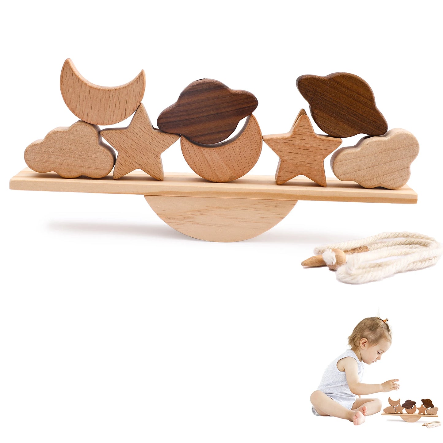 Wooden Balancing & Threading Toy Set – Animals, Shapes & Beads for Fine Motor Development