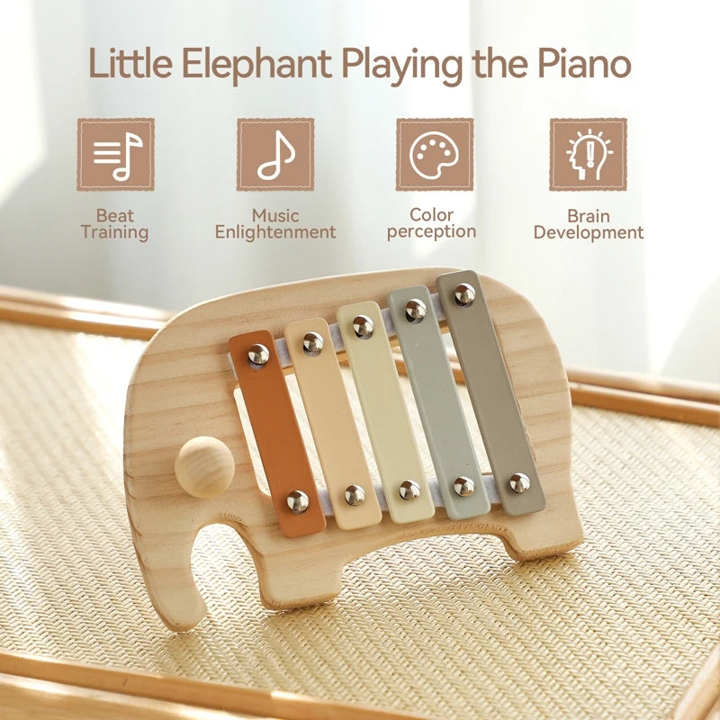 Small Wooden 5-Tone Elephant Xylophone