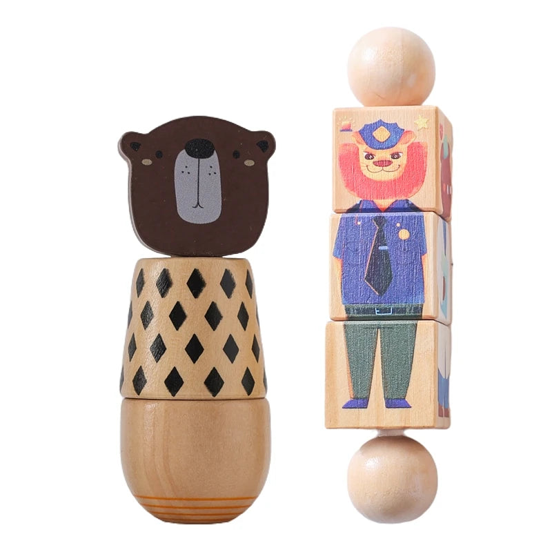 Wooden Baby Puzzle Toys – Spinning Animal Shape Matching Blocks