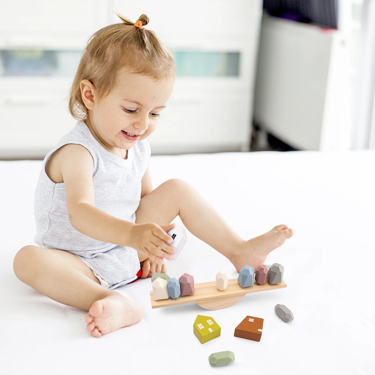 Wooden Balancing & Threading Toy Set – Animals, Shapes & Beads for Fine Motor Development