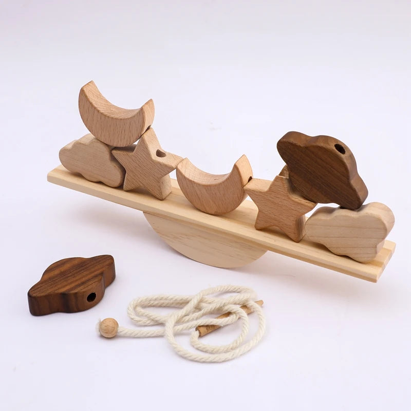 Wooden Balancing & Threading Toy Set – Animals, Shapes & Beads for Fine Motor Development