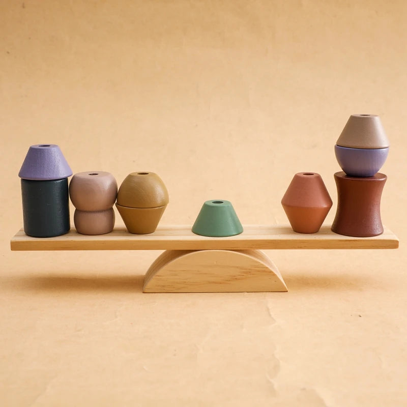Wooden Balancing & Threading Toy Set – Animals, Shapes & Beads for Fine Motor Development