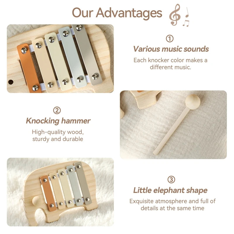 Small Wooden 5-Tone Elephant Xylophone