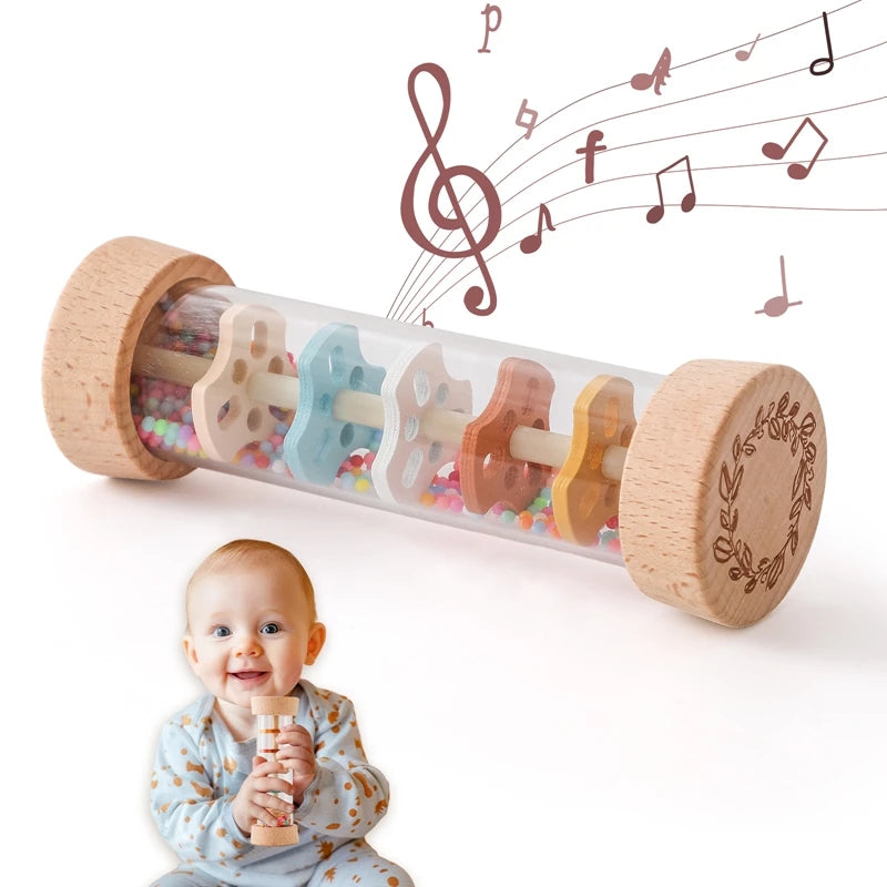 Wooden Rainmaker Sound Toy – Montessori Musical Sensory Tube for Babies & Toddlers
