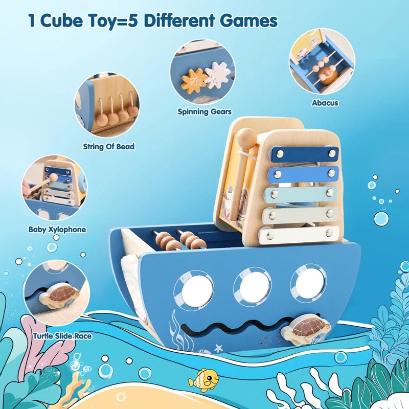 Wooden Ship Activity Toy – Multi-Sensory Music & Fine Motor Learning Toy