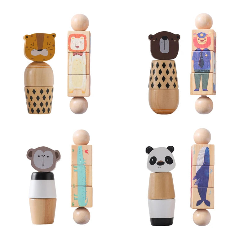 Wooden Baby Puzzle Toys – Spinning Animal Shape Matching Blocks