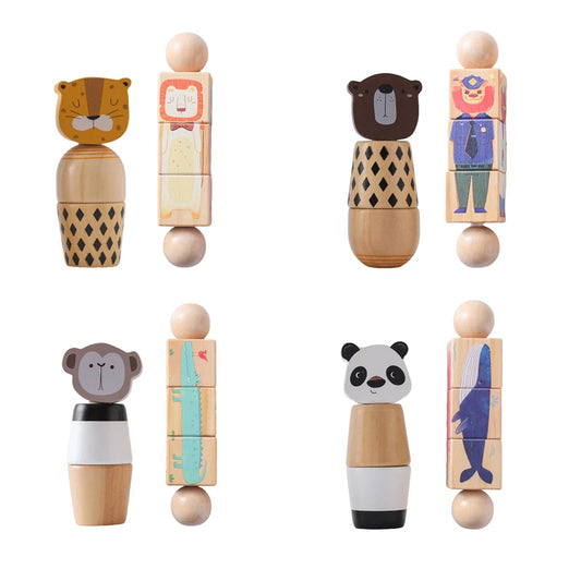 Wooden Baby Puzzle Toys – Spinning Animal Shape Matching Blocks