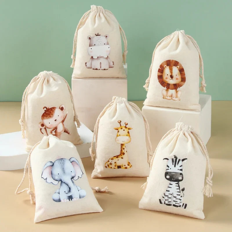 Set of 6 cotton canvas bags with multi-variant animals-1