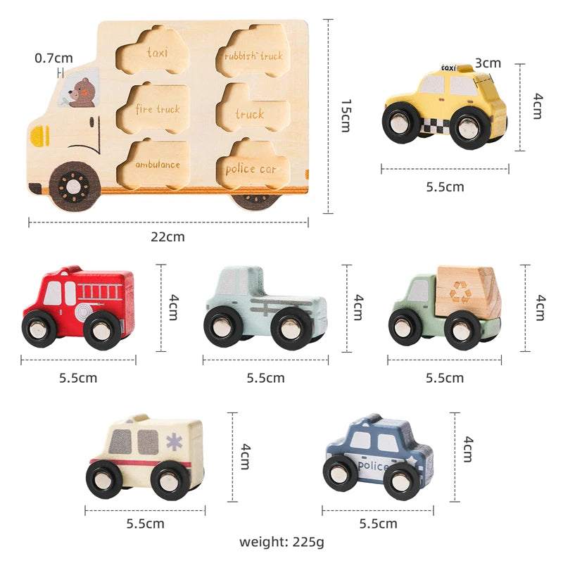 Wooden Vehicle Sorting Puzzle – Rolling Car Matching Board