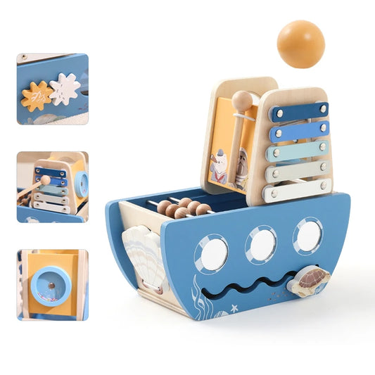 Wooden Ship Activity Toy – Multi-Sensory Music & Fine Motor Learning Toy